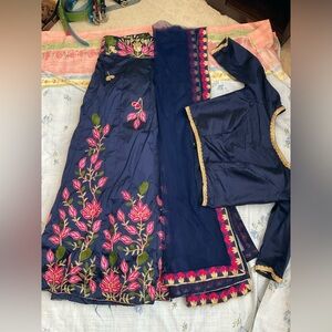 Navy Blue Floral Embroidered Lehenga Choli